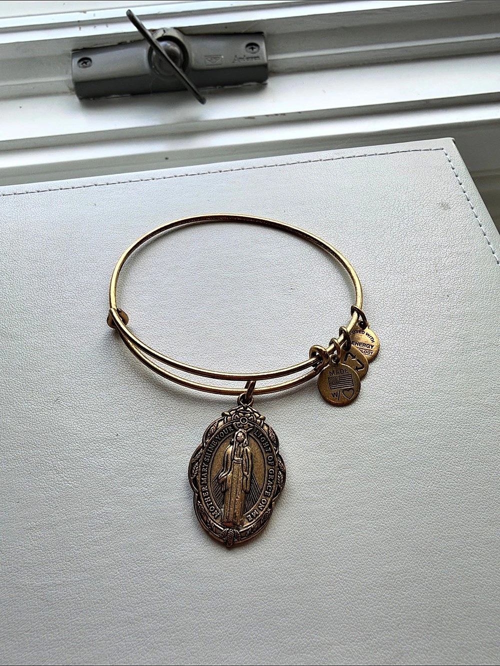 Alex and Ani Mother Mary Charm Bangle Gold & Brown
